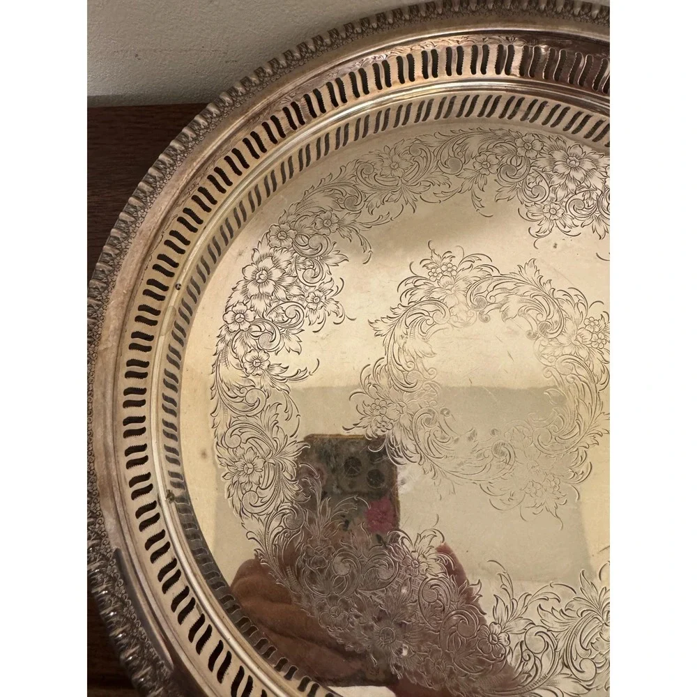 Vintage Wilcox International Silver Co Gallery Tray Brandon Hall Floral 7571G